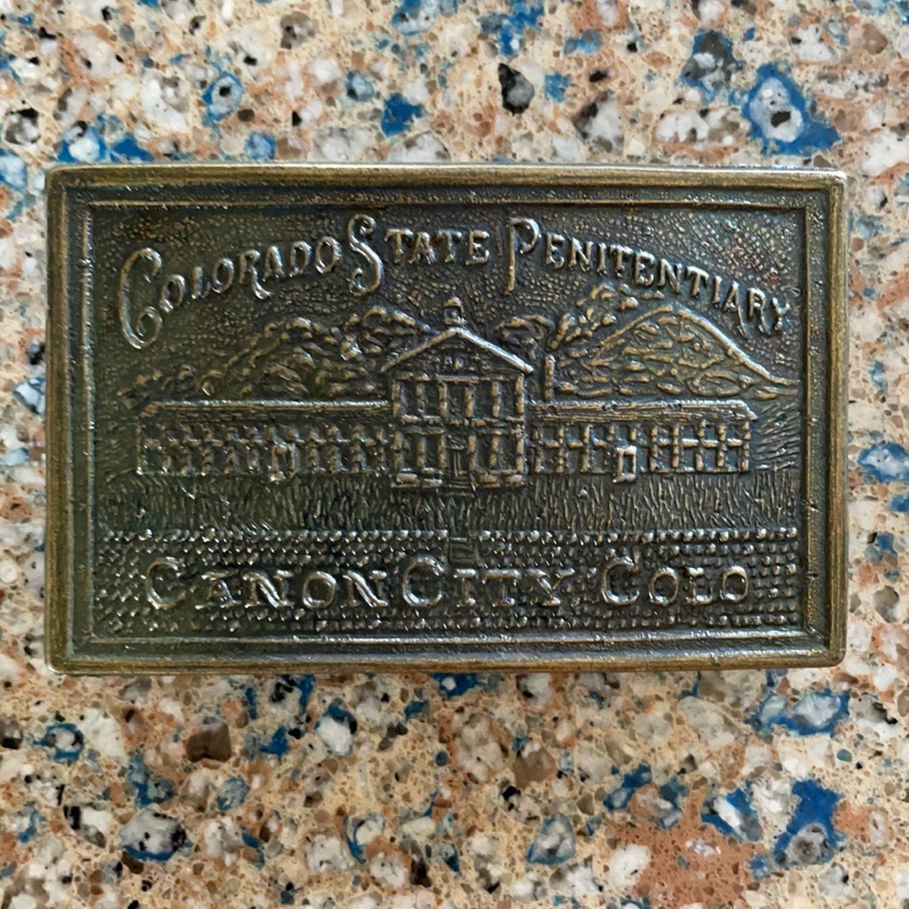 Mint Condition Vintage Brass Belt Buckle. Colorado State Penitentiary.